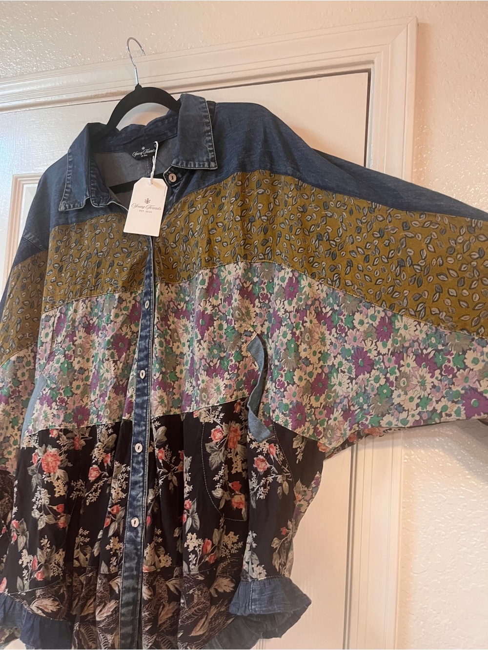 NWT Young Threads Patchwork Denim Jacket/shirt - Multicolor - Picture 5 of 10